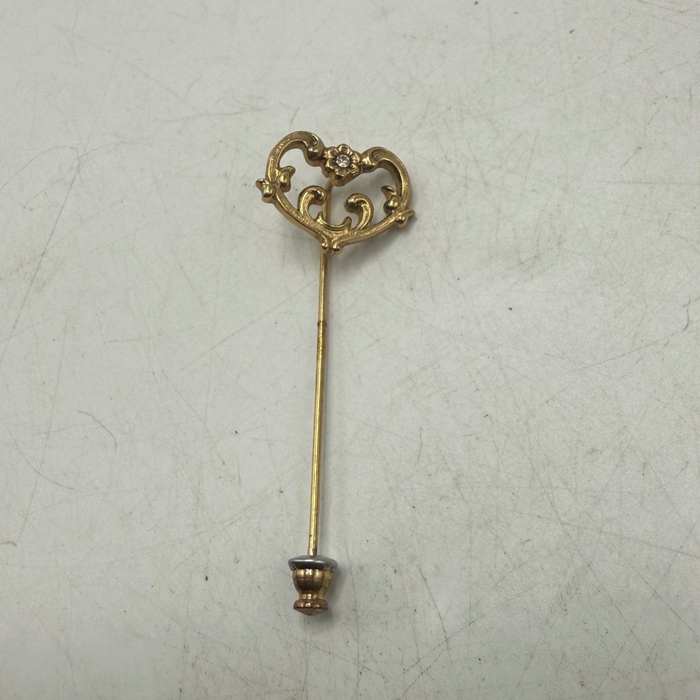 Vintage Gold Tone Stick Pin Set Heart Rhinestone Faux Pearl Lapel Hat Pins